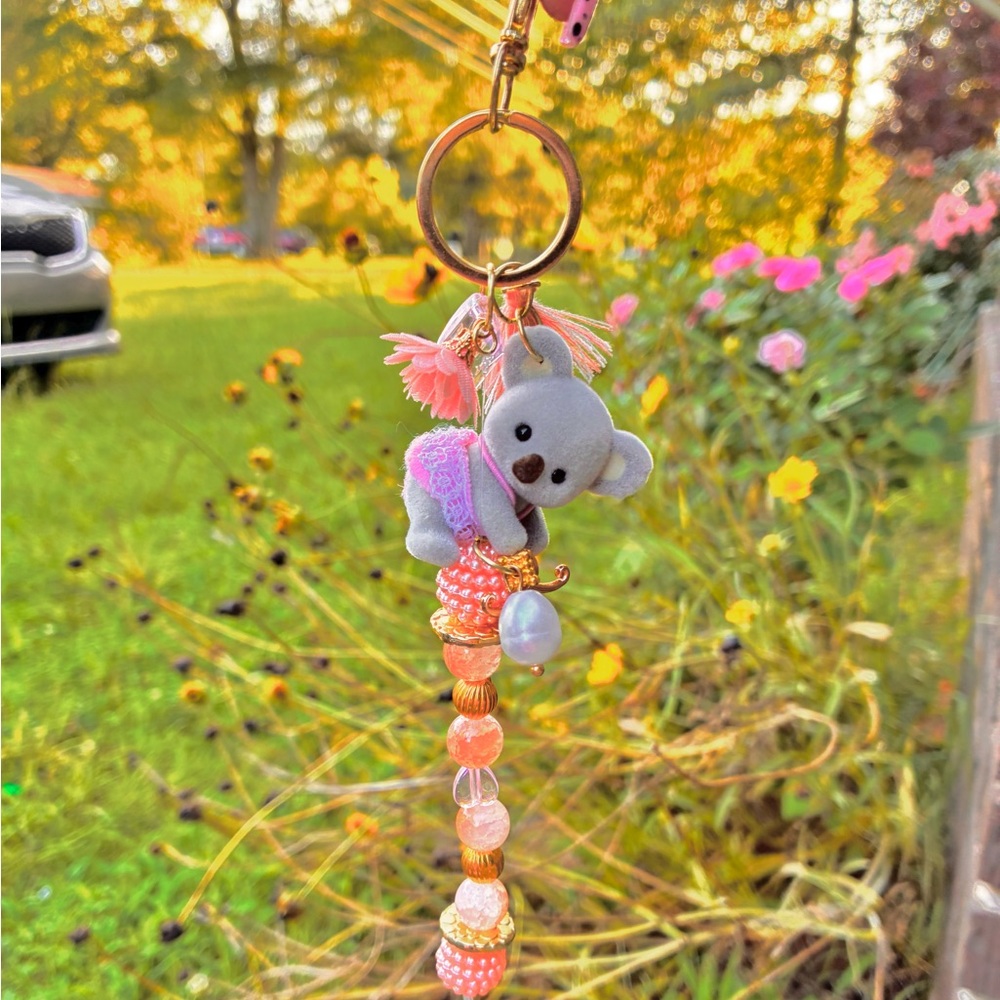 Handmade pink and gold koala sylvanian families calico critters keychain